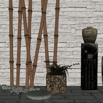 竹竿陶罐展台摆台鹅卵石