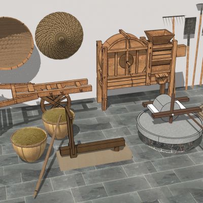 乡村民宿民俗农家乐度假村农具风车碾子