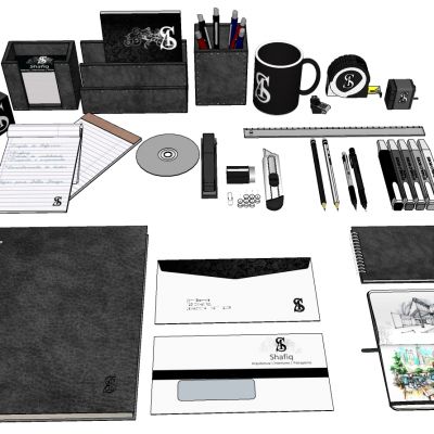 现代办公桌用品笔记本笔筒尺子水杯卷尺