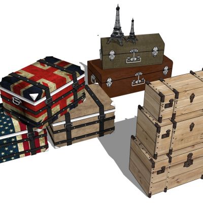 美式英伦风格皮箱木头箱子而菲尔铁塔