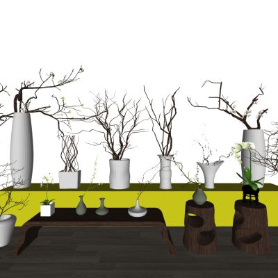 新中式干枝花瓶树枝陶罐