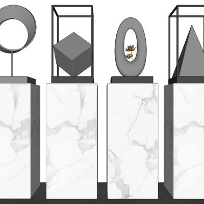 新中式石头摆台抽象金属雕塑