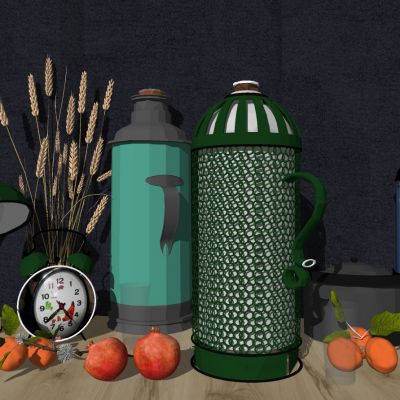 文革老暖壶闹钟石榴麦穗台灯