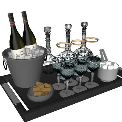 冰桶红酒酒杯托盘SU模型