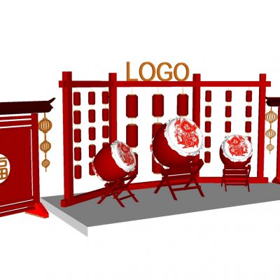 新年春节舞台美陈背景中国节中式大鼓