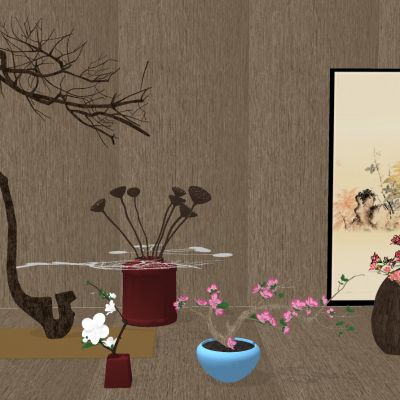 新中式莲藕花瓶花盆干枝枯树摆件