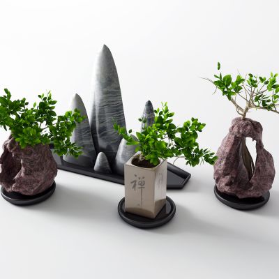 新中式假山绿植摆件