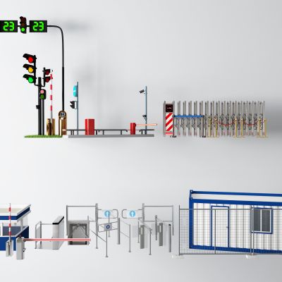 现代红绿灯 闸门 保安亭 栏杆