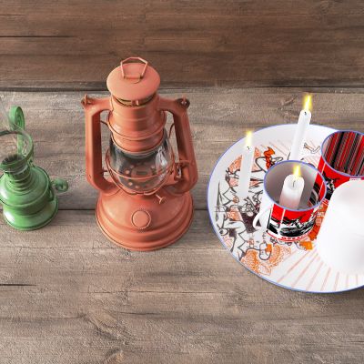 工业风煤油灯 蜡烛 搪瓷碗