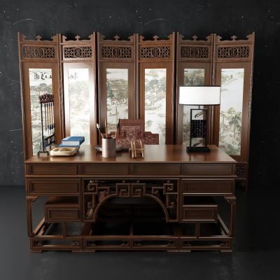 中式办公桌 屏风 隔断