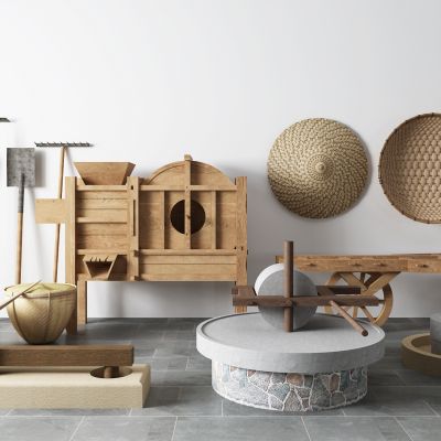 中式风车 农具 石磨