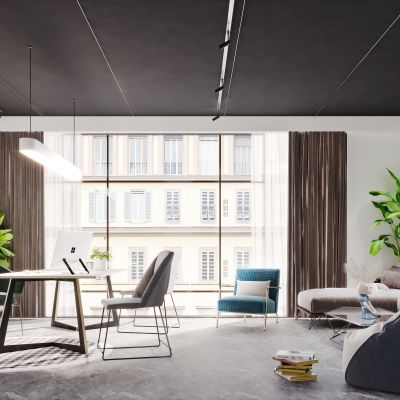 现代北欧简约轻奢风格总经理办公室办公区