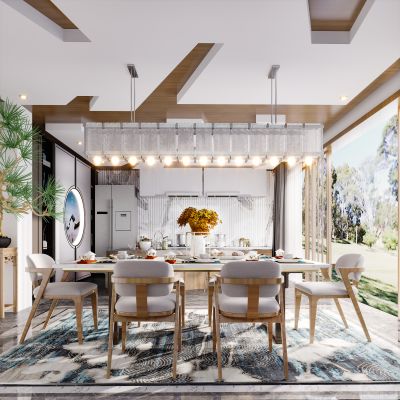 新中式现代简约轻奢风格餐厅厨房