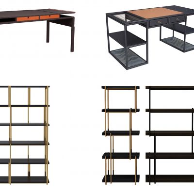 新中式书桌书架组合