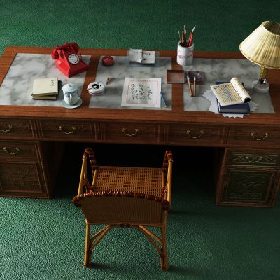 新中式书桌 文房四宝
