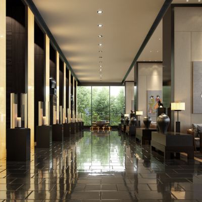 奢华五星级酒店写字楼大堂内部场景