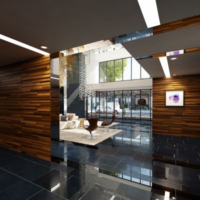 奢华五星级酒店写字楼大堂内部场景3D模型