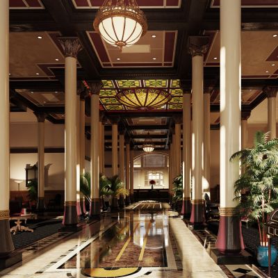 奢华五星级酒店写字楼大堂内部场景