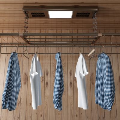 现代晾衣架 衣服 防腐木