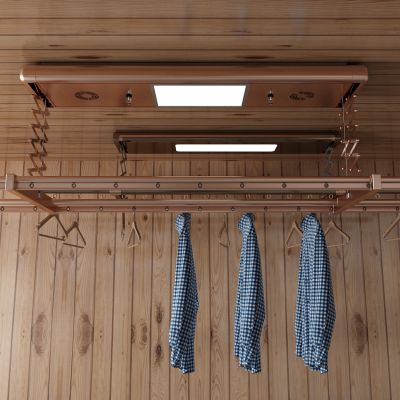 现代晾衣架 衣服 防腐木