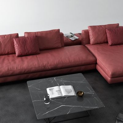 现代皮革转角沙发