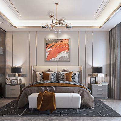 现代轻奢卧室3D家装场景
