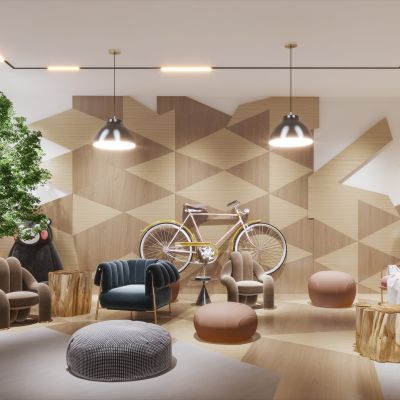 现代简约北欧轻奢风格幼儿园活动娱乐休闲大厅