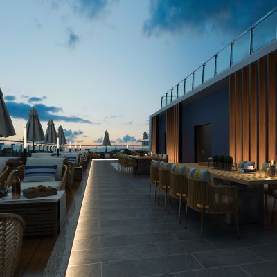 现代露天西餐厅夜景