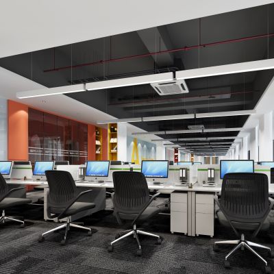 现代敞开式办公区3D模型