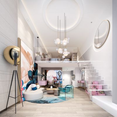 现代复式公寓客厅卧室