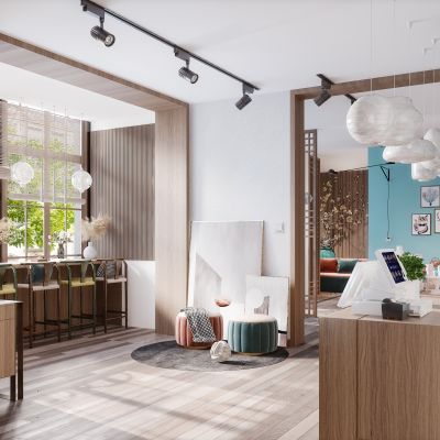 新中式现代简约风格餐厅接待大厅收银处