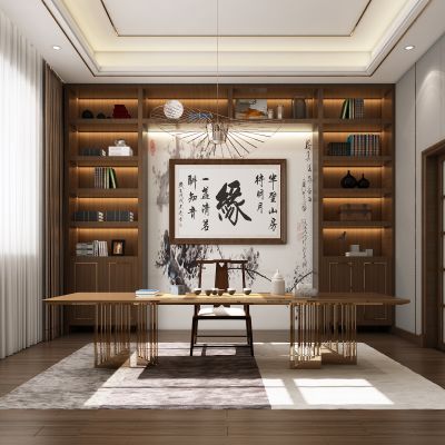 新中式书房，书房，新中式，