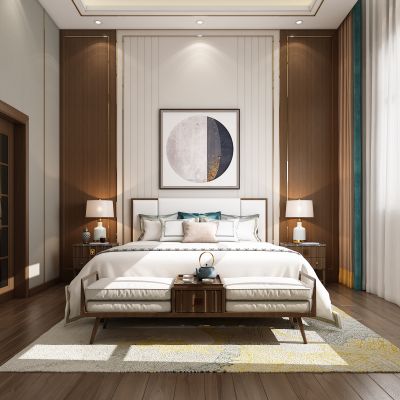 新中式卧室，卧室，主卧，