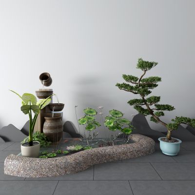 新中式盆景 石灯 流水