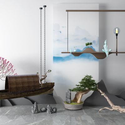 新中式盆景 船 景观小品