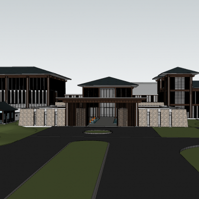 中式温泉区整体模型 温泉SPA度假区