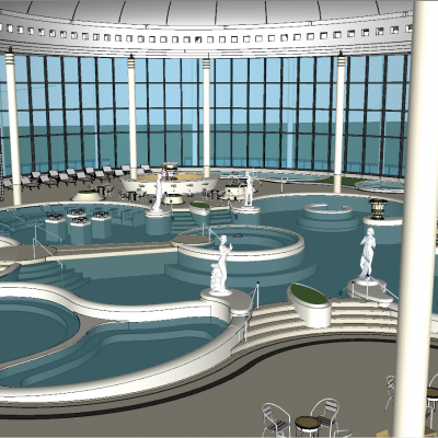 欧式温泉区整体模型 温泉SPA水疗馆建筑