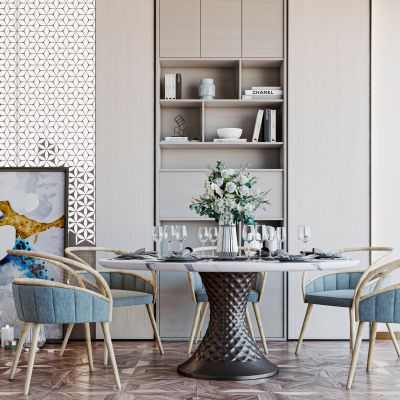 现代大理石圆形餐桌椅组合