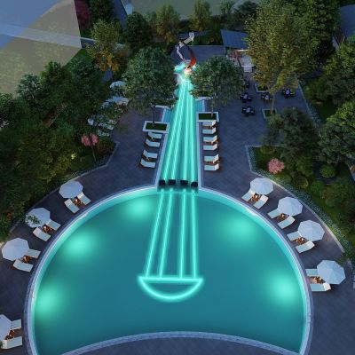 中式温泉区整体模型 温泉度假村