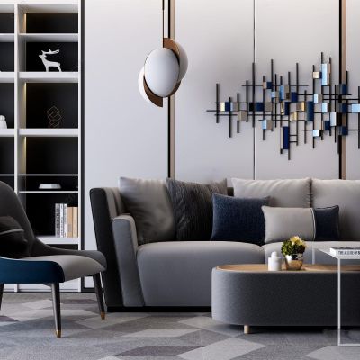 现代多人沙发休闲椅组合