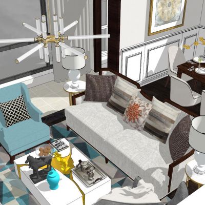 现代美式／客厅室内设计