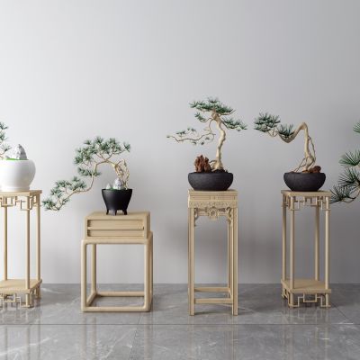 新中式松树盆景 花几