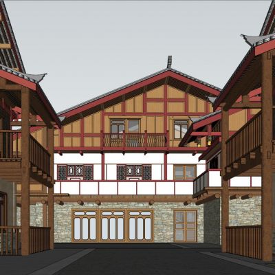 藏羌风格商业街作品模型