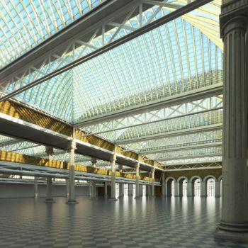 罗马圆柱大型展厅室内场景牛币