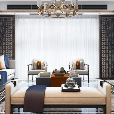 轻奢新中式客厅