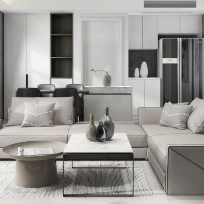 现代高级灰客厅餐厅
