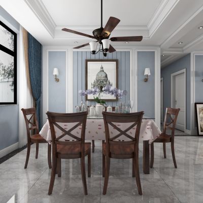 美式客厅餐厅，沙发，餐桌，电视柜，酒柜，吊灯，装饰画!