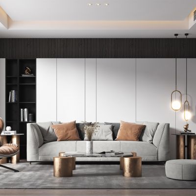 现代布艺沙发茶几组合