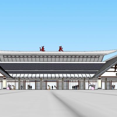 中式机场车站SU模型