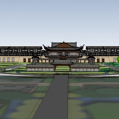 中式温泉度假区酒店SU模型